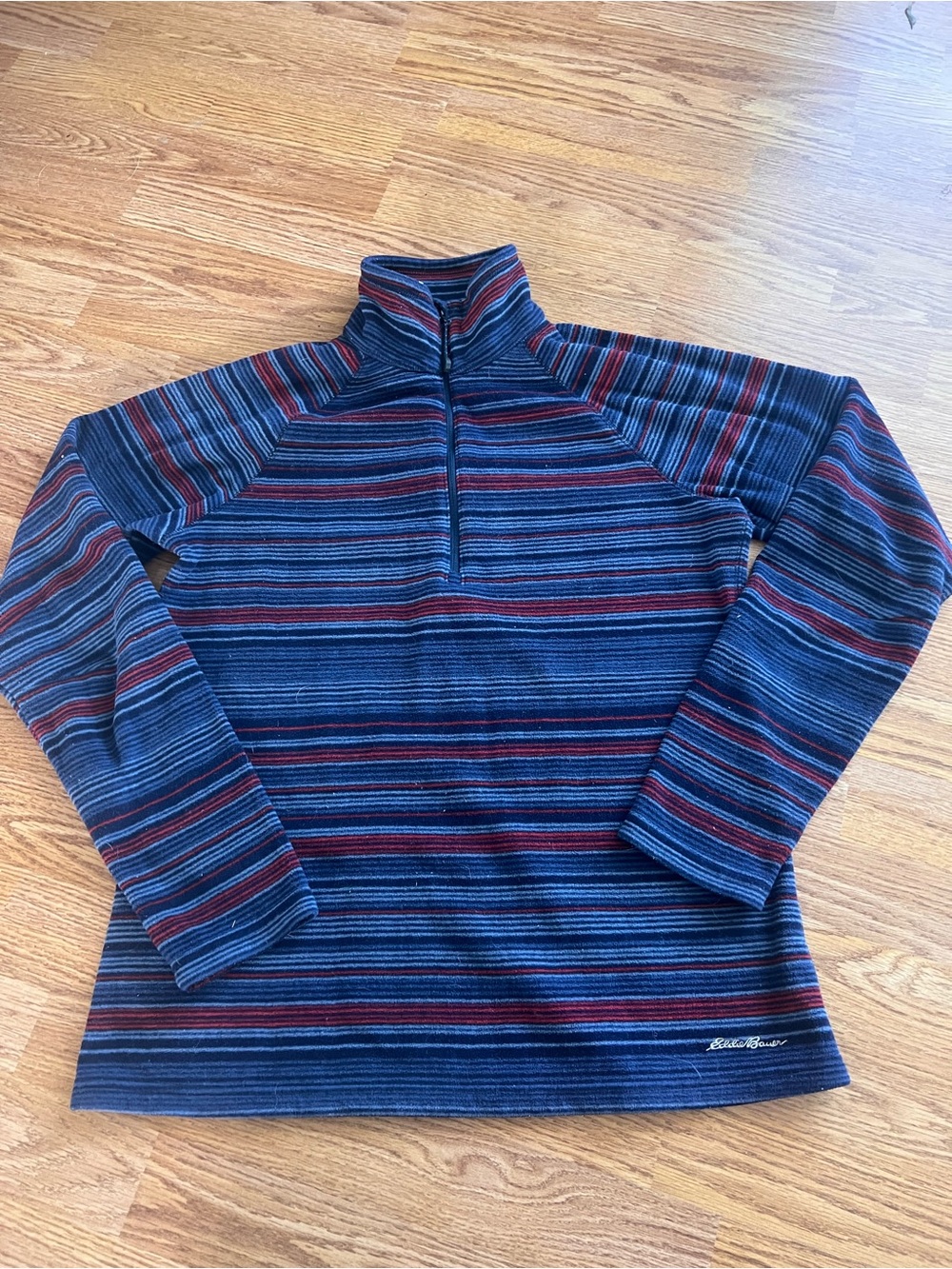 Eddie Bauer Striped Half-Zip Pullover Sweater - Blue/Red